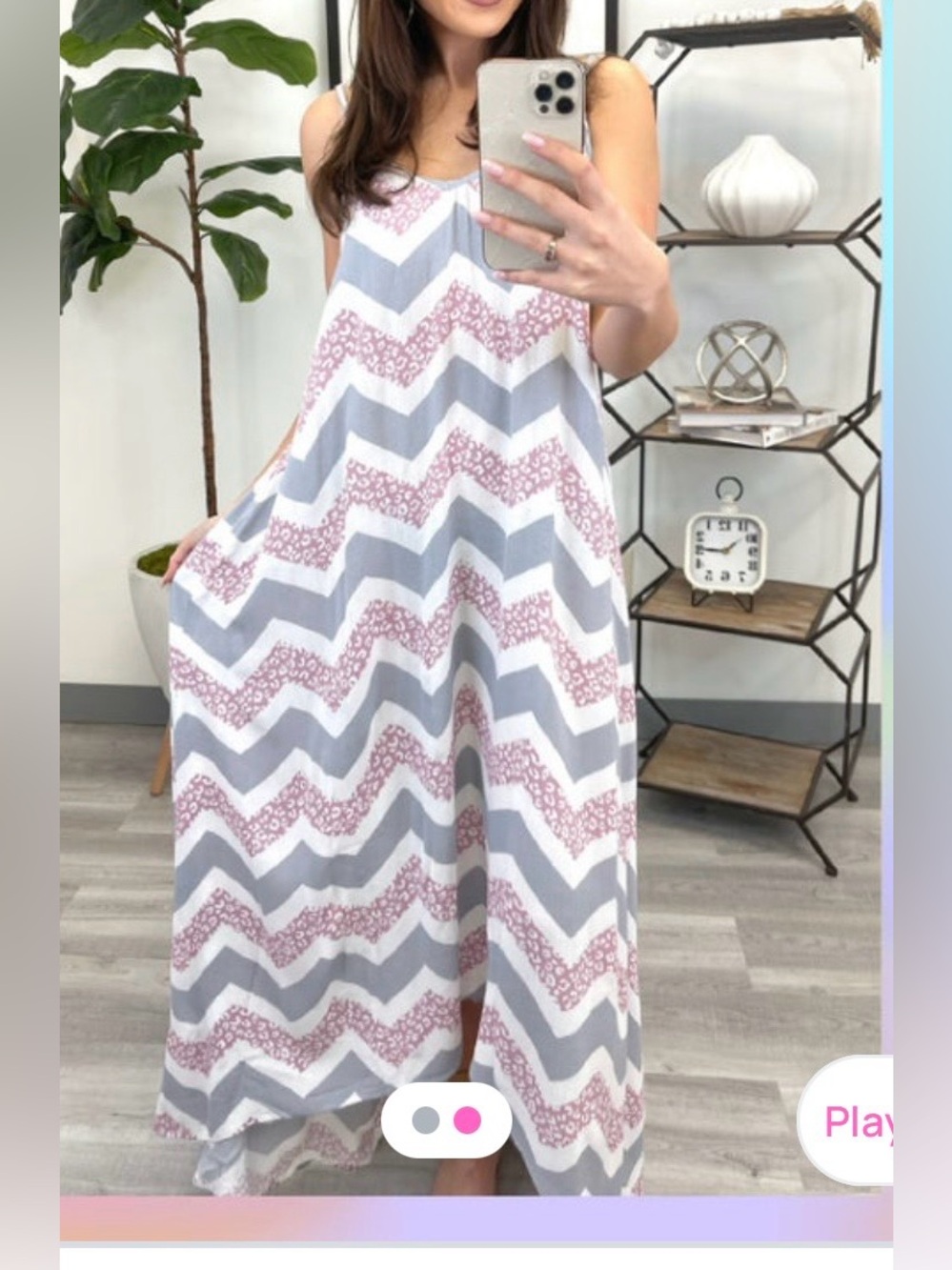 Women’s High-Low Chevron Maxi Dress in Pink & Gray -